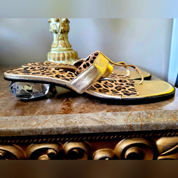 Dolce & Gabbana Luxury Buttery Soft Leather Thong Sandals Crystal Heel Gold 6.5 - Picture 5 of 16